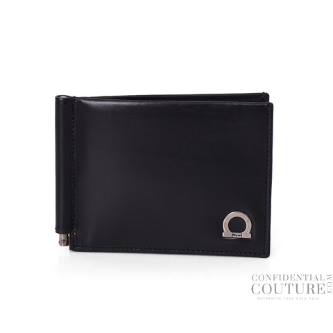 Black Smooth Leather Money Clip Wallet