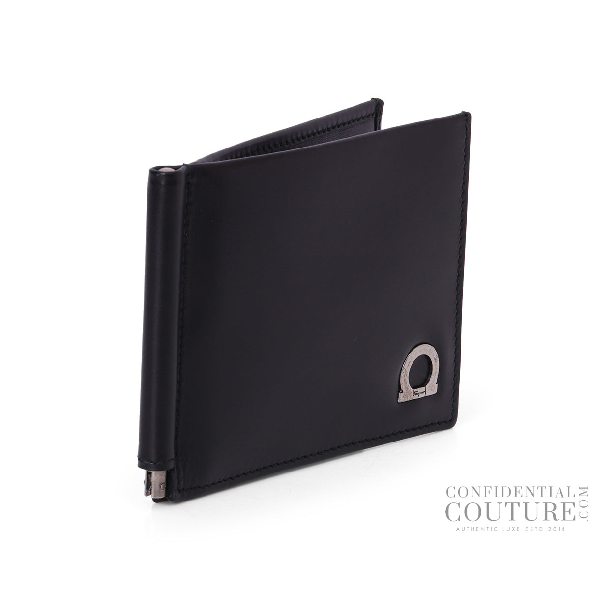 Black Smooth Leather Money Clip Wallet