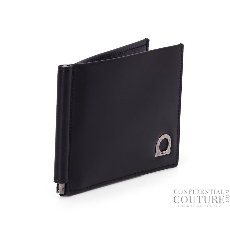 Black Smooth Leather Money Clip Wallet