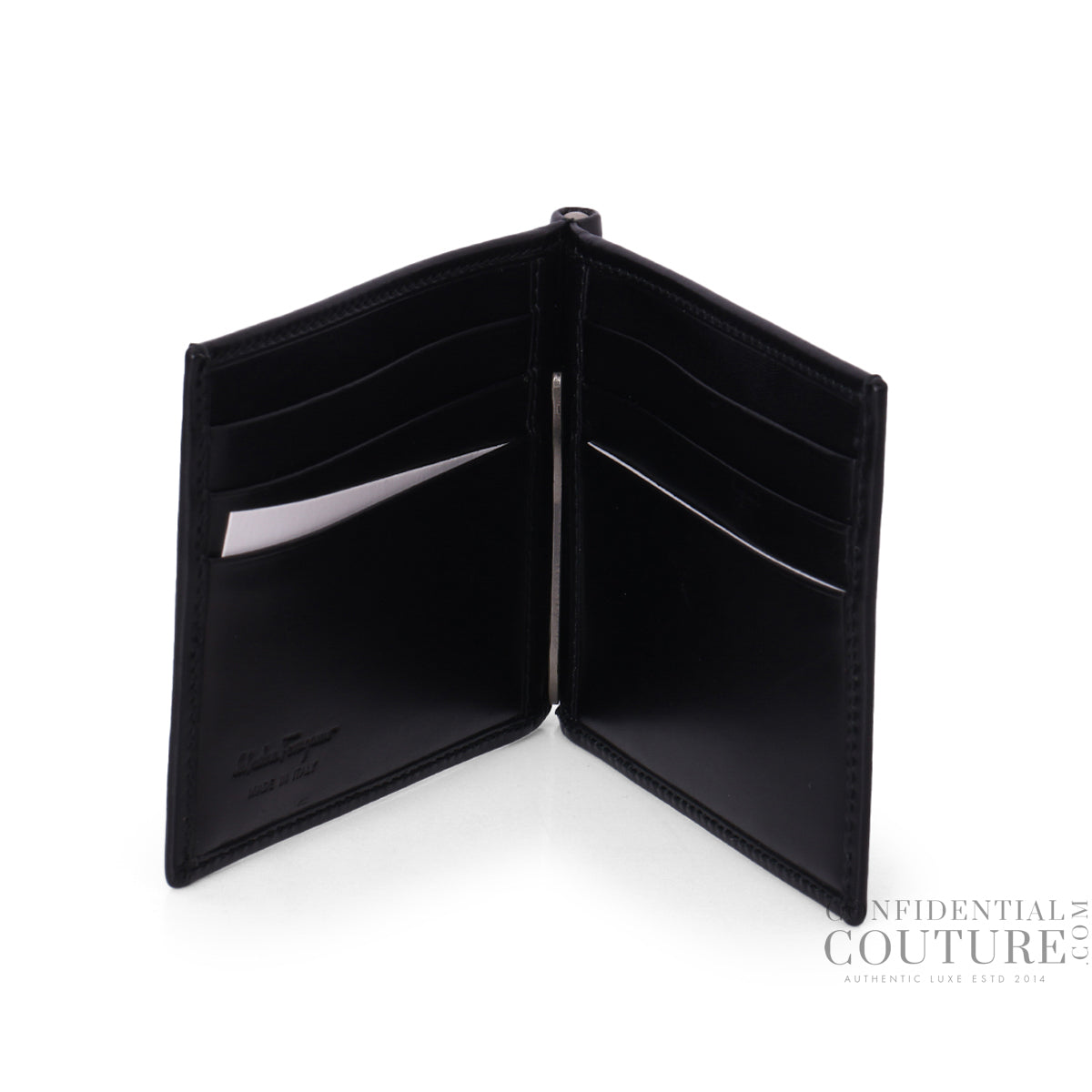 Black Smooth Leather Money Clip Wallet
