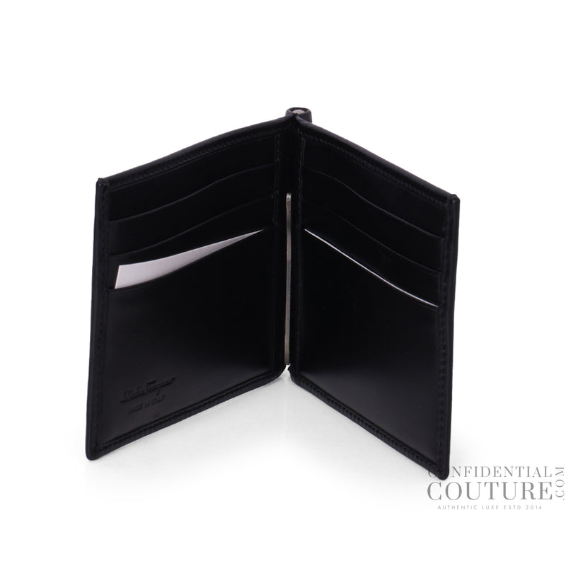 Black Smooth Leather Money Clip Wallet