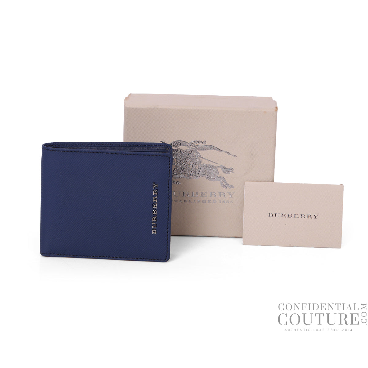 Navy Grainy Leather Bi-Fold Wallet