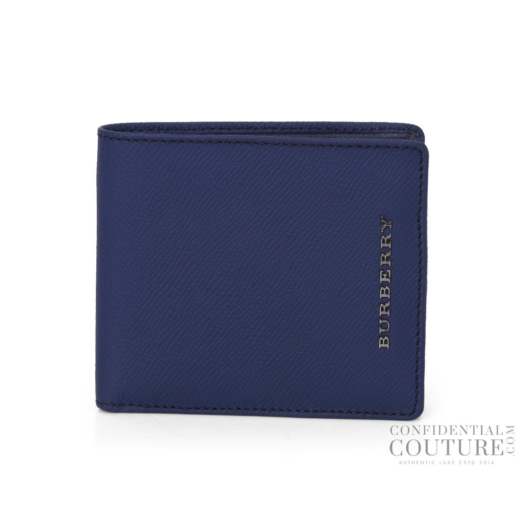 Shop Pre-Loved Burberry Navy Grainy Leather Bi-Fold Wallet with