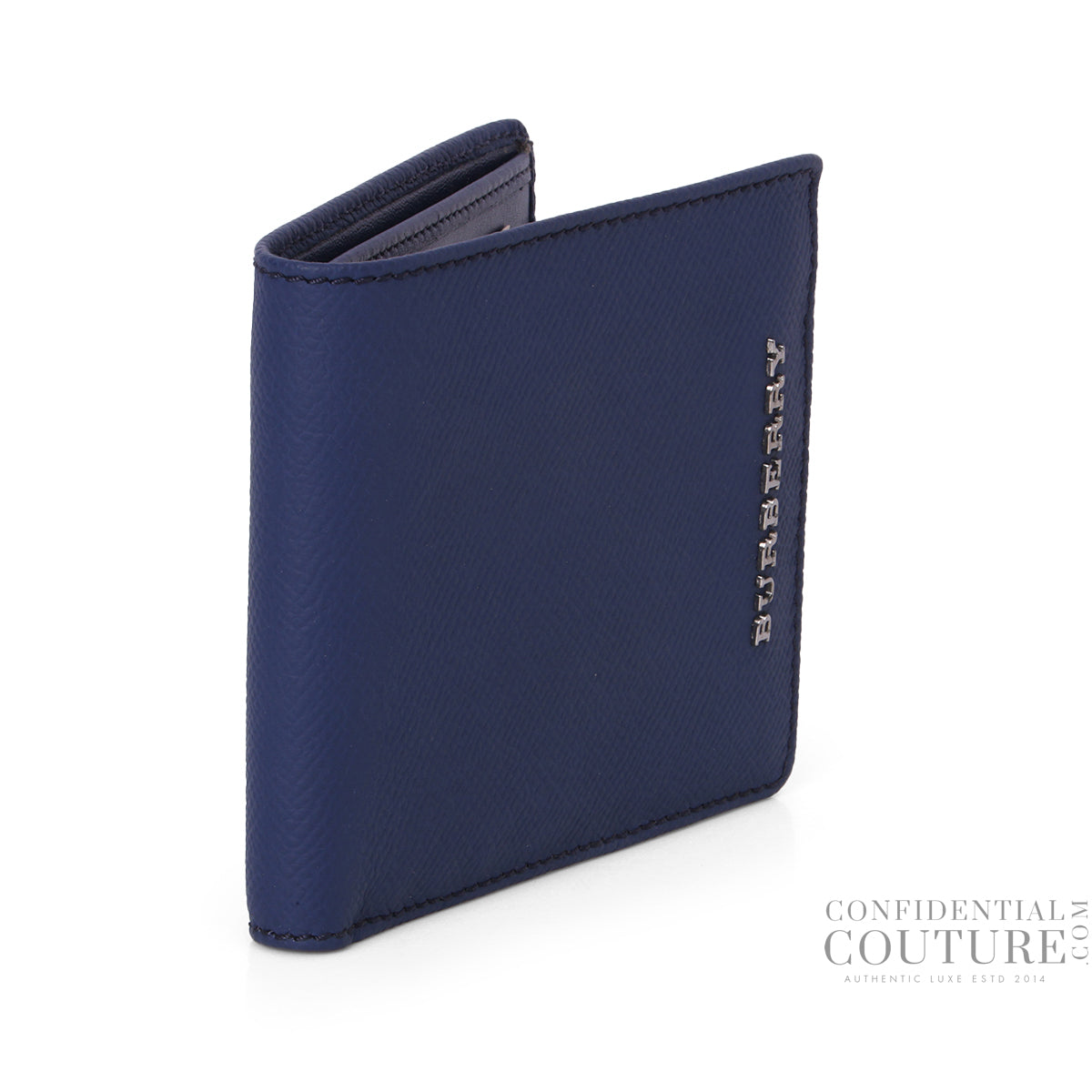 Navy Grainy Leather Bi-Fold Wallet