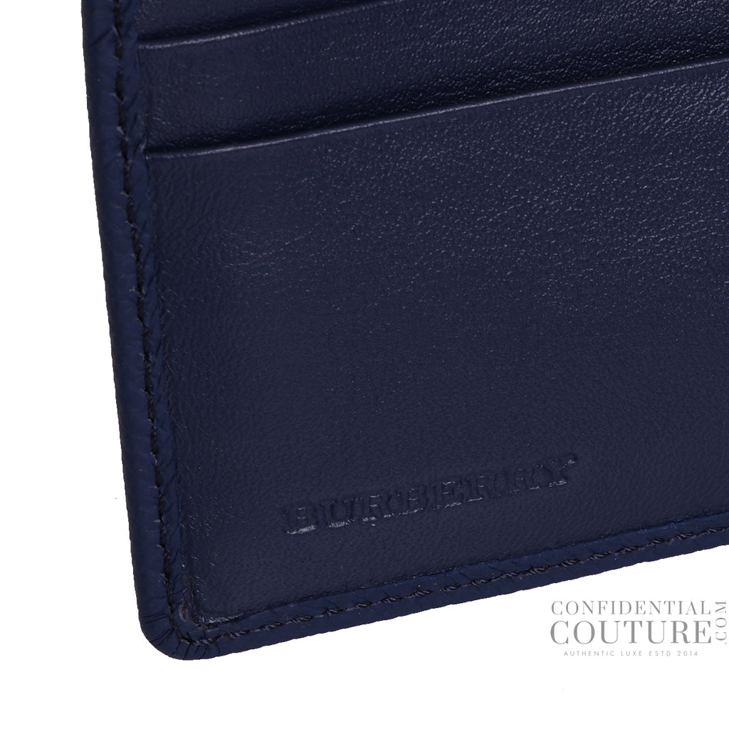 Shop Pre-Loved Burberry Navy Grainy Leather Bi-Fold Wallet with
