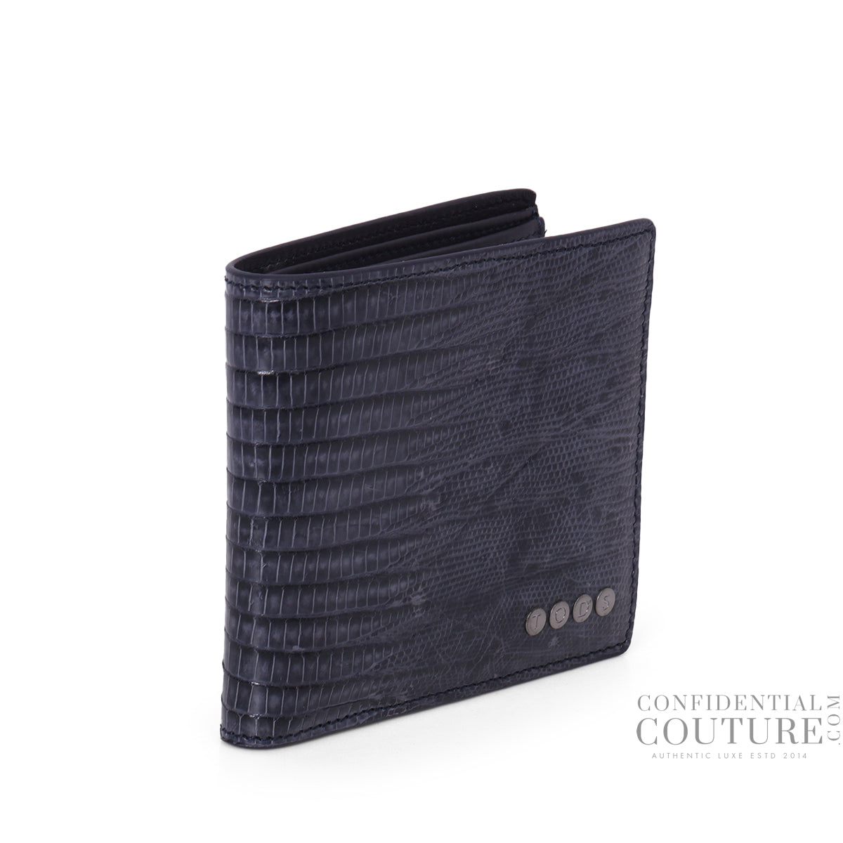 Blue Croc-Embossed Patent Leather Bi-Fold Wallet