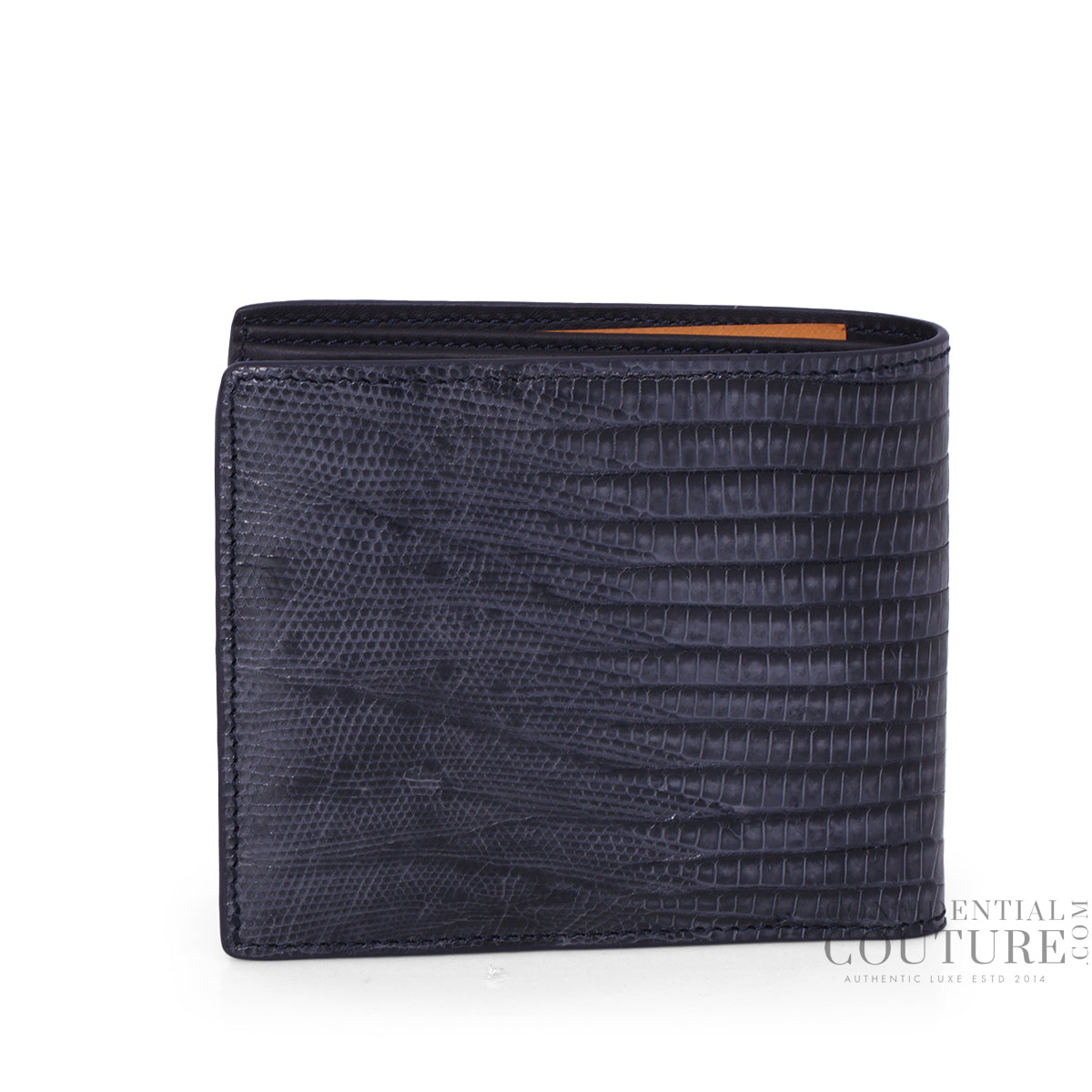 Blue Croc-Embossed Patent Leather Bi-Fold Wallet
