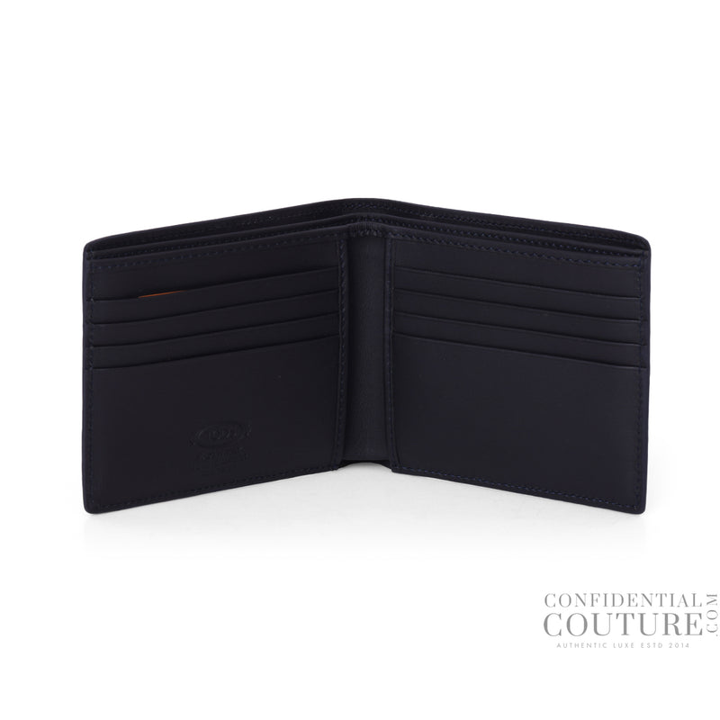 Blue Croc-Embossed Patent Leather Bi-Fold Wallet