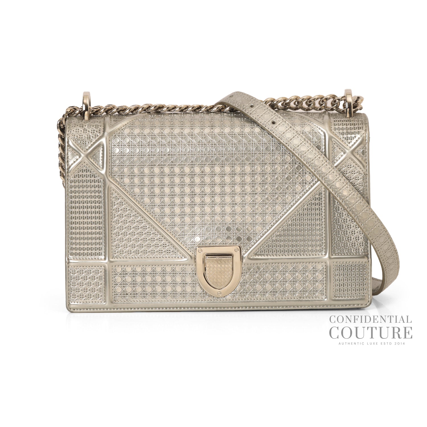 Micro Cannage Silver Diorama Medium Flap Bag