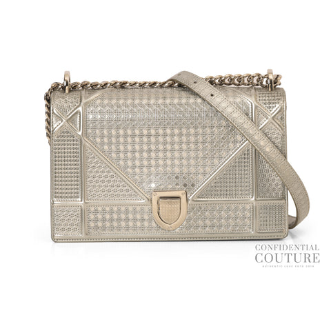 Micro Cannage Silver Diorama Medium Flap Bag