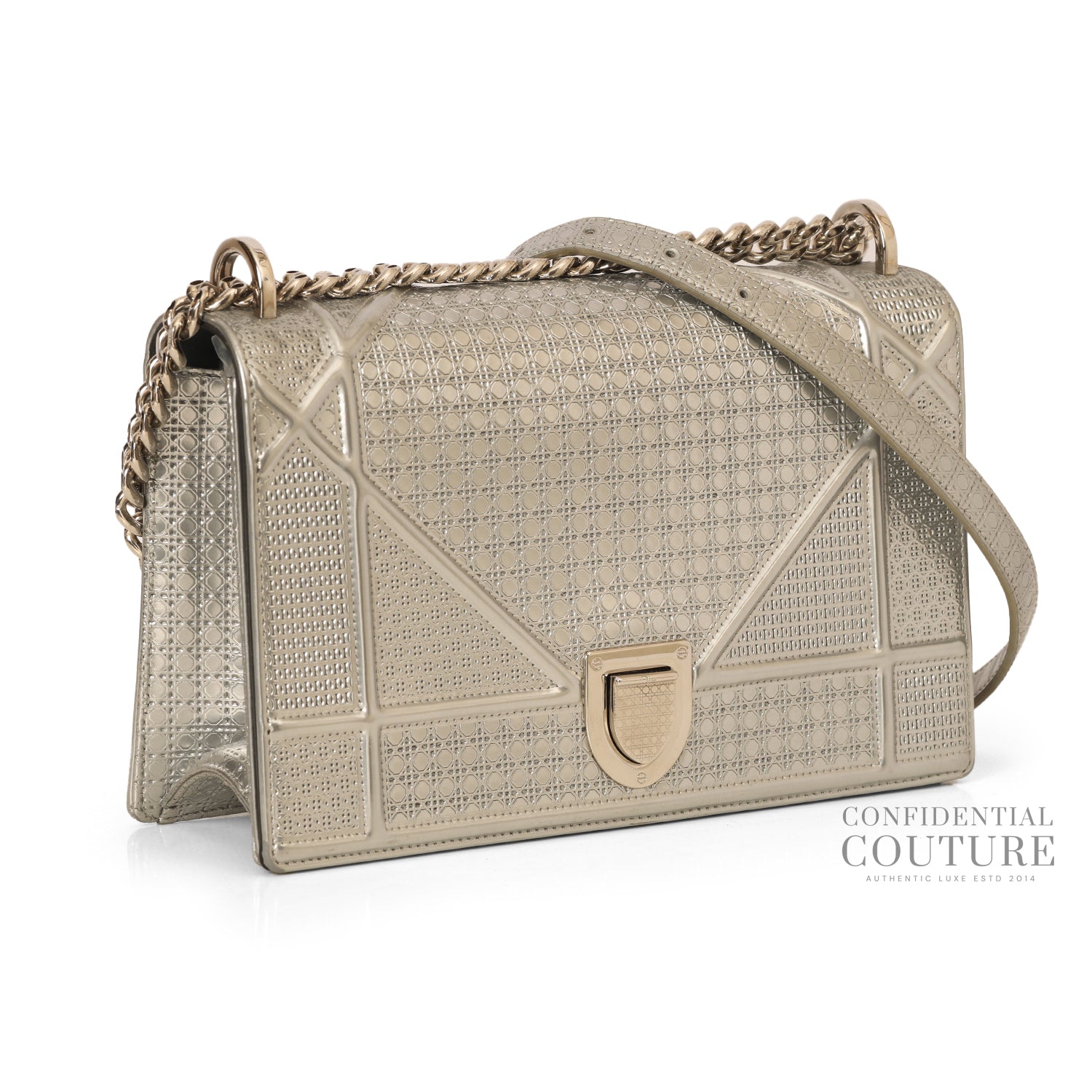 Micro Cannage Silver Diorama Medium Flap Bag