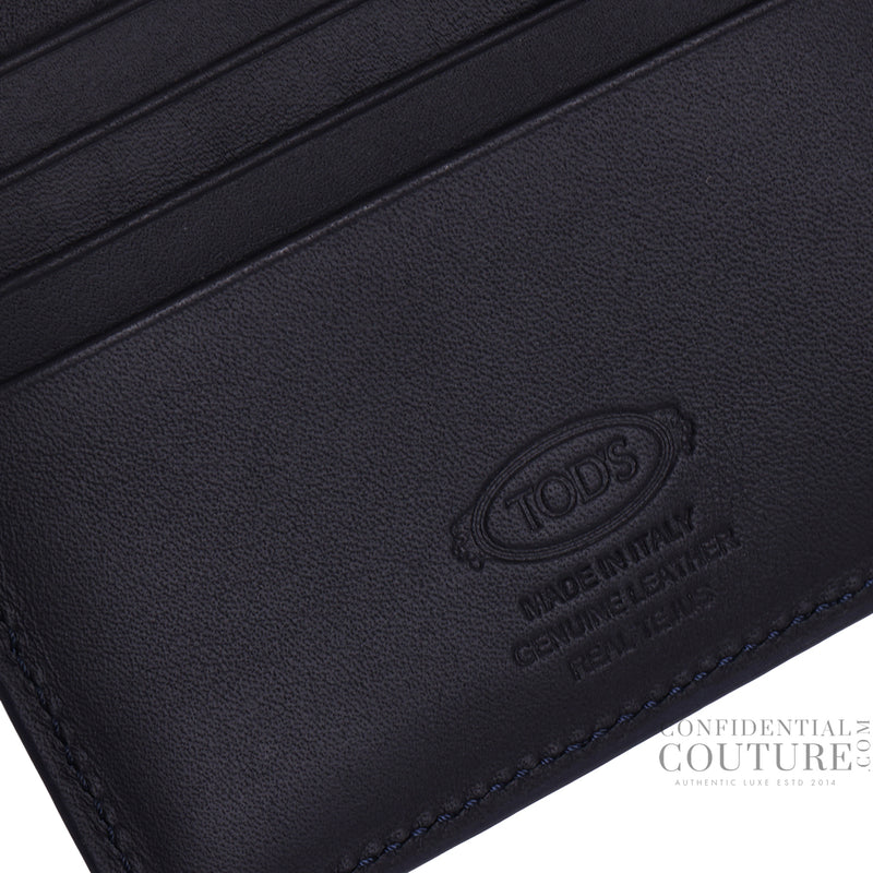 Blue Croc-Embossed Patent Leather Bi-Fold Wallet