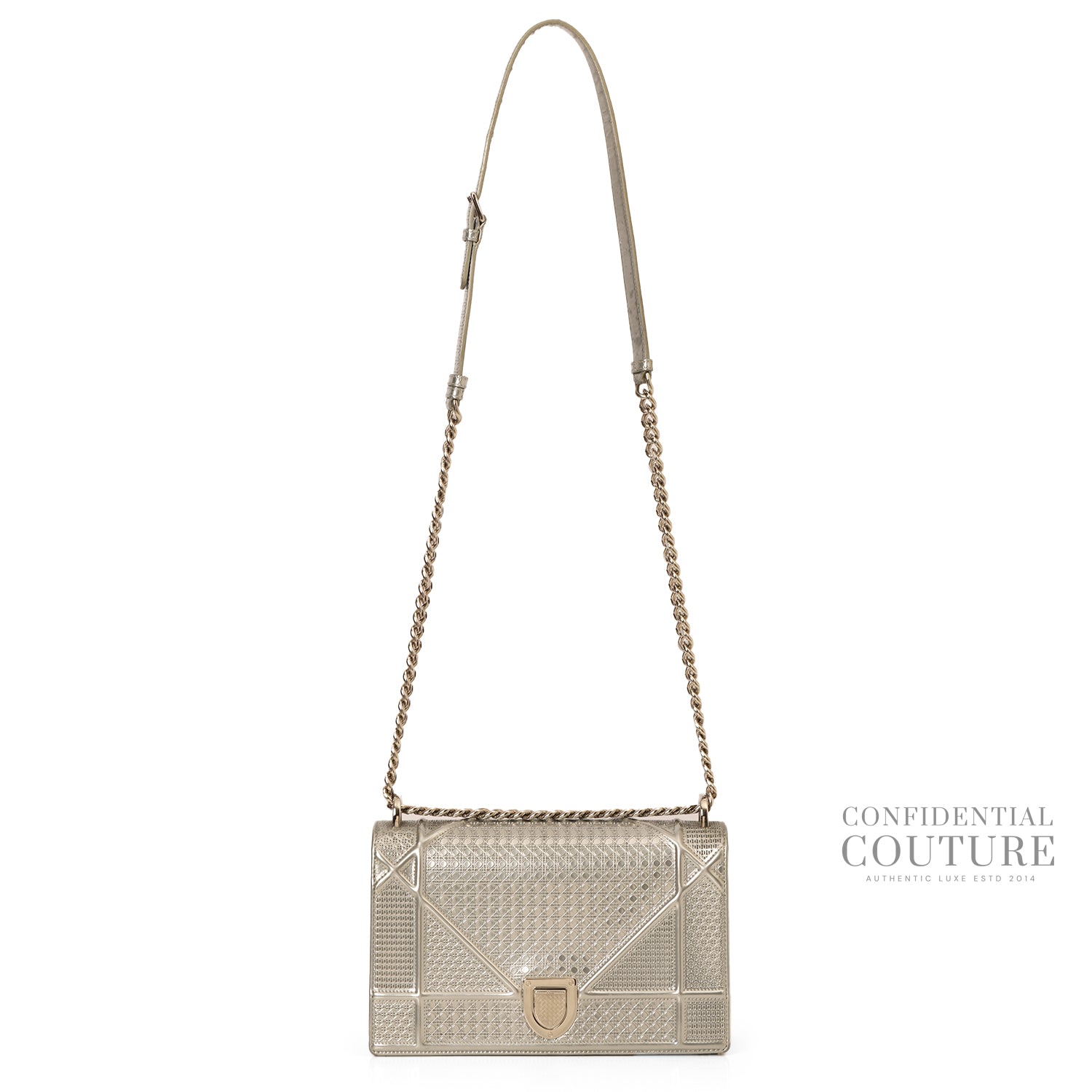 Micro Cannage Silver Diorama Medium Flap Bag