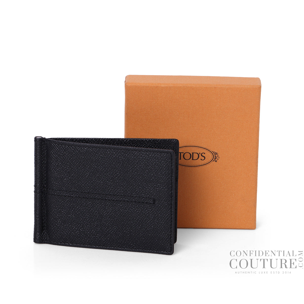 Black Grainy Leather Money Clip Wallet