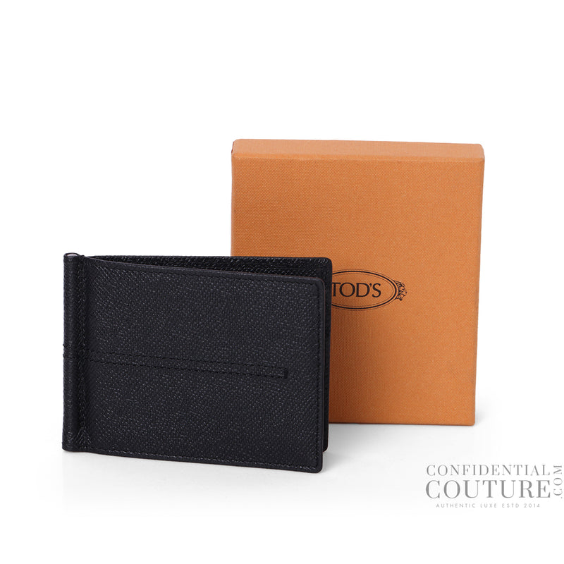 Black Grainy Leather Money Clip Wallet