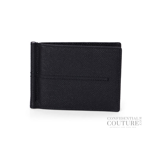 Black Grainy Leather Money Clip Wallet