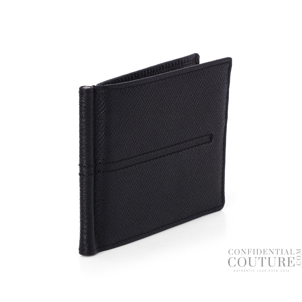 Black Grainy Leather Money Clip Wallet