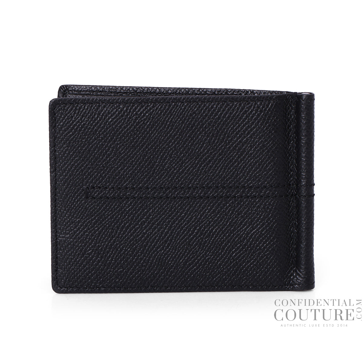 Black Grainy Leather Money Clip Wallet