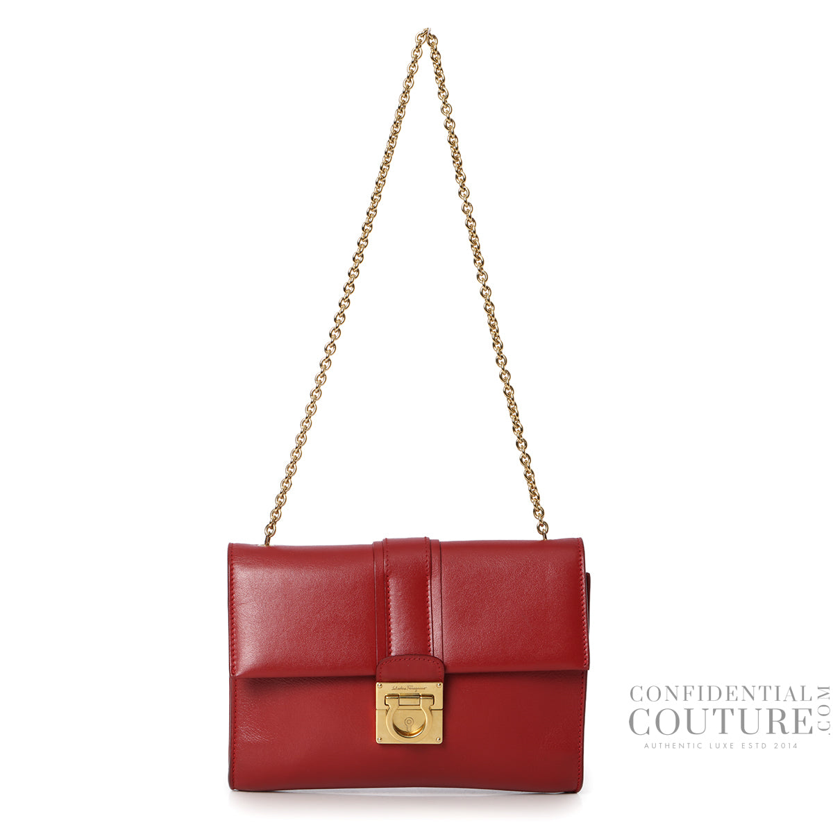 Zaffiro Red Gancini Leather Shoulder Bag
