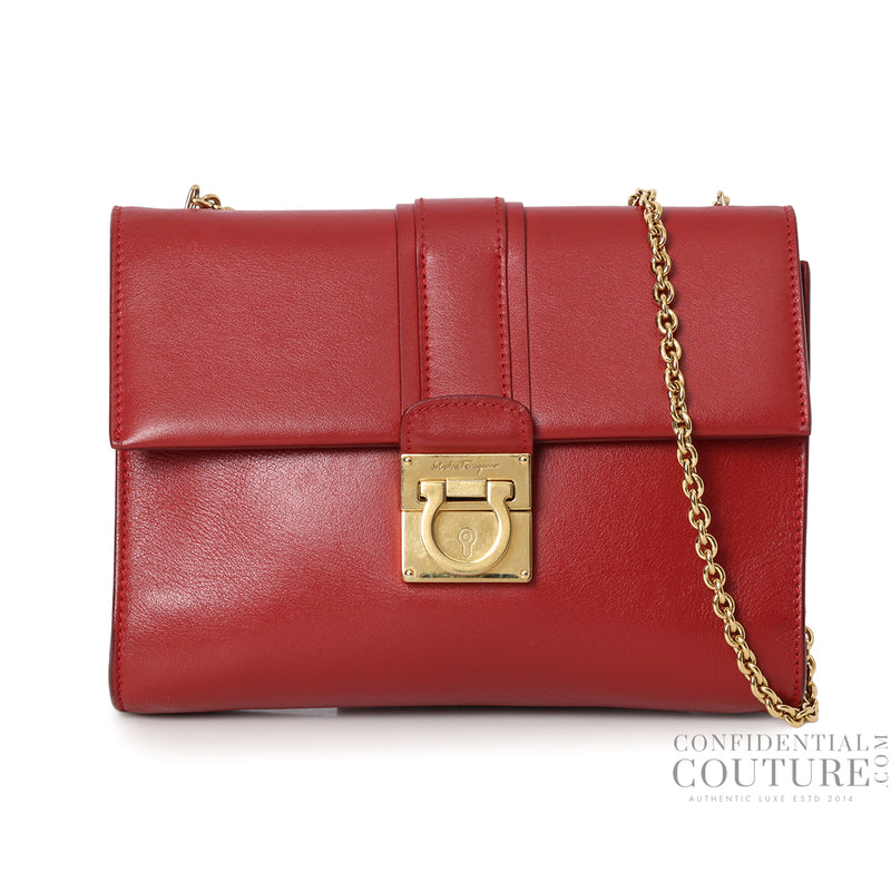 Salvatore Ferragamo Zaffiro Red Gancini Leather Shoulder Bag