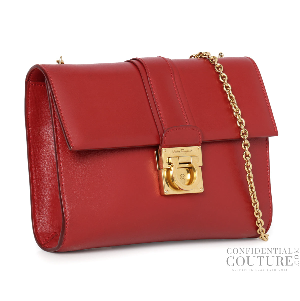 Zaffiro Red Gancini Leather Shoulder Bag