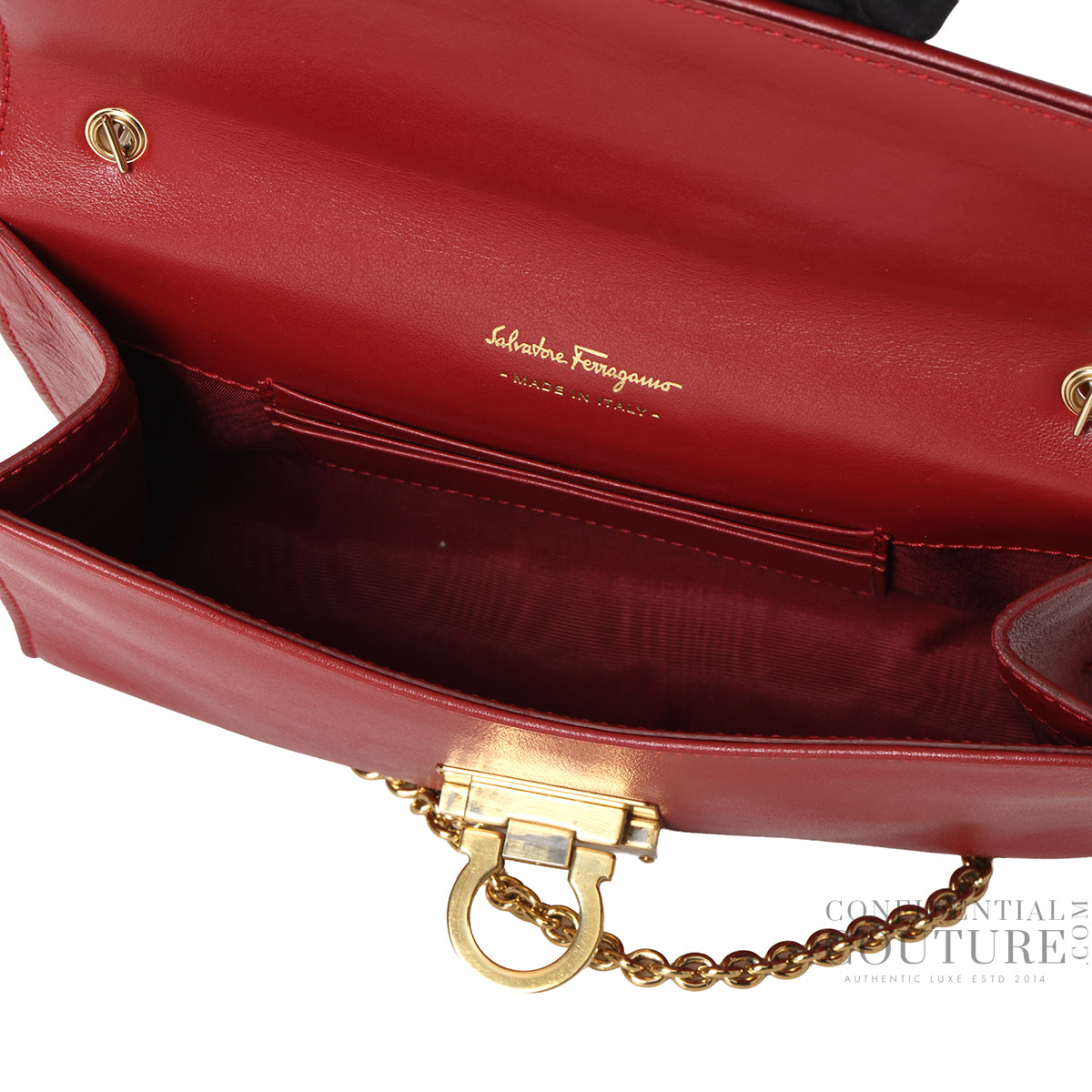 Zaffiro Red Gancini Leather Shoulder Bag