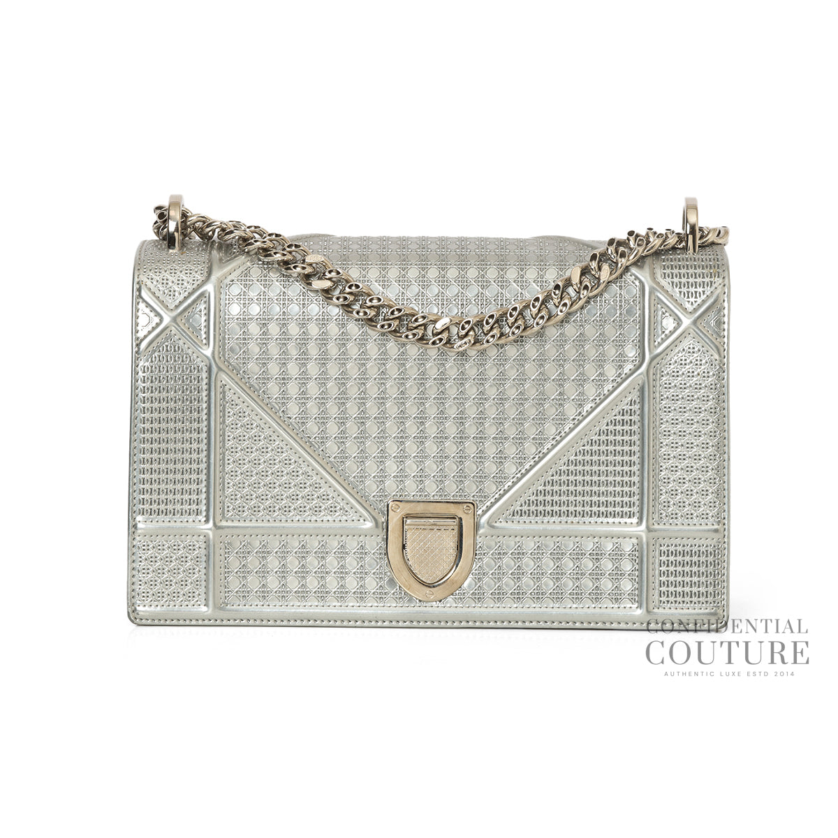 Silver Metallic Leather Micro Cannage Medium Diorama Bag