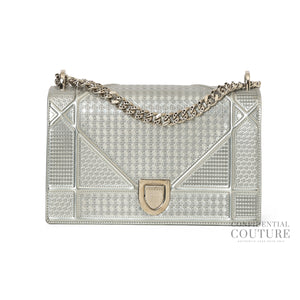 Silver Metallic Leather Micro Cannage Medium Diorama Bag