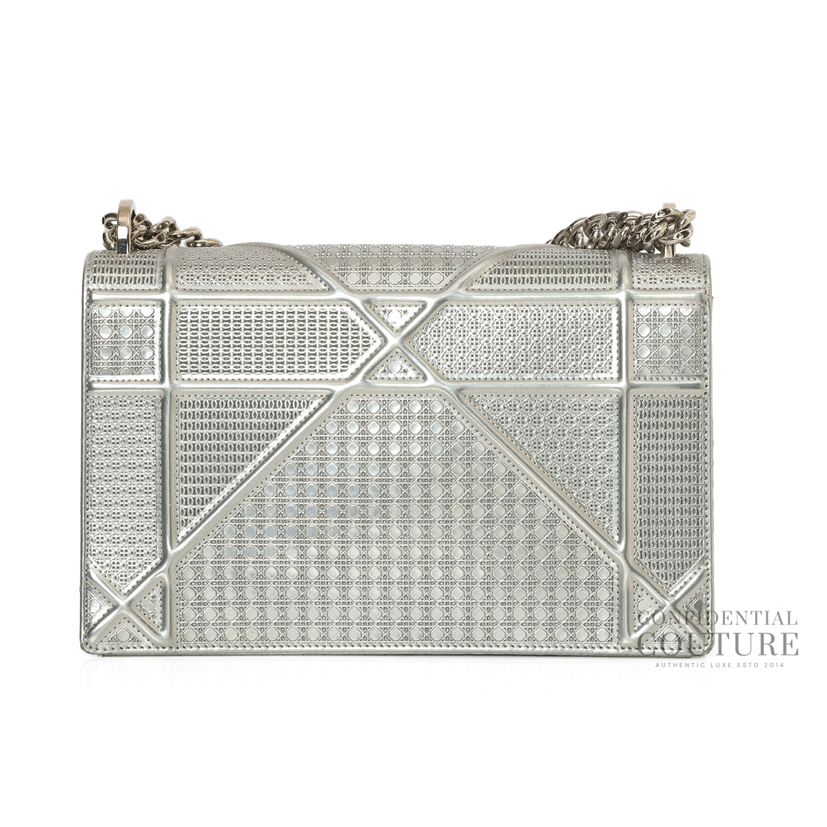 Silver Metallic Leather Micro Cannage Medium Diorama Bag