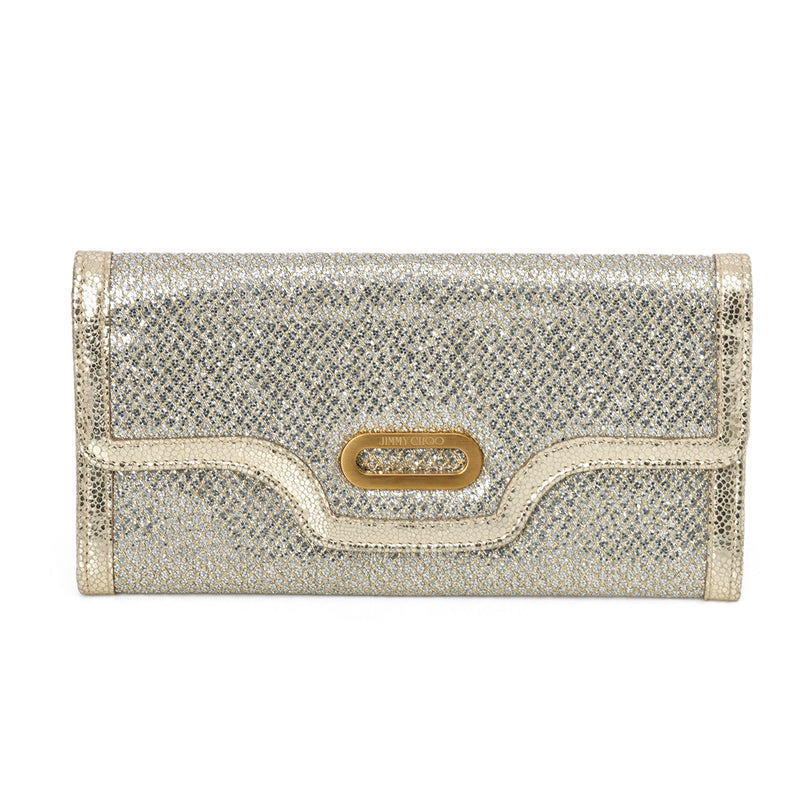 Women Jimmy Choo Gold Glitter Fabric Tilsa Clutch One Size