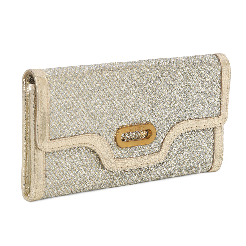 Pre loved Jimmy Choo Gold Glitter Fabric Tilsa Clutch One Size