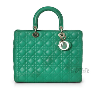 Green Cannage Quilted Lambskin Leather Large Lady Dior Bag
