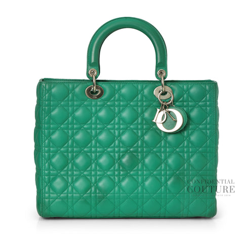 Green Cannage Quilted Lambskin Leather Large Lady Dior Bag