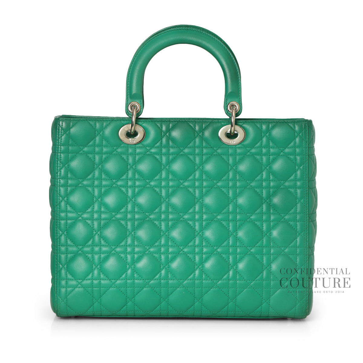Green Cannage Quilted Lambskin Leather Large Lady Dior Bag