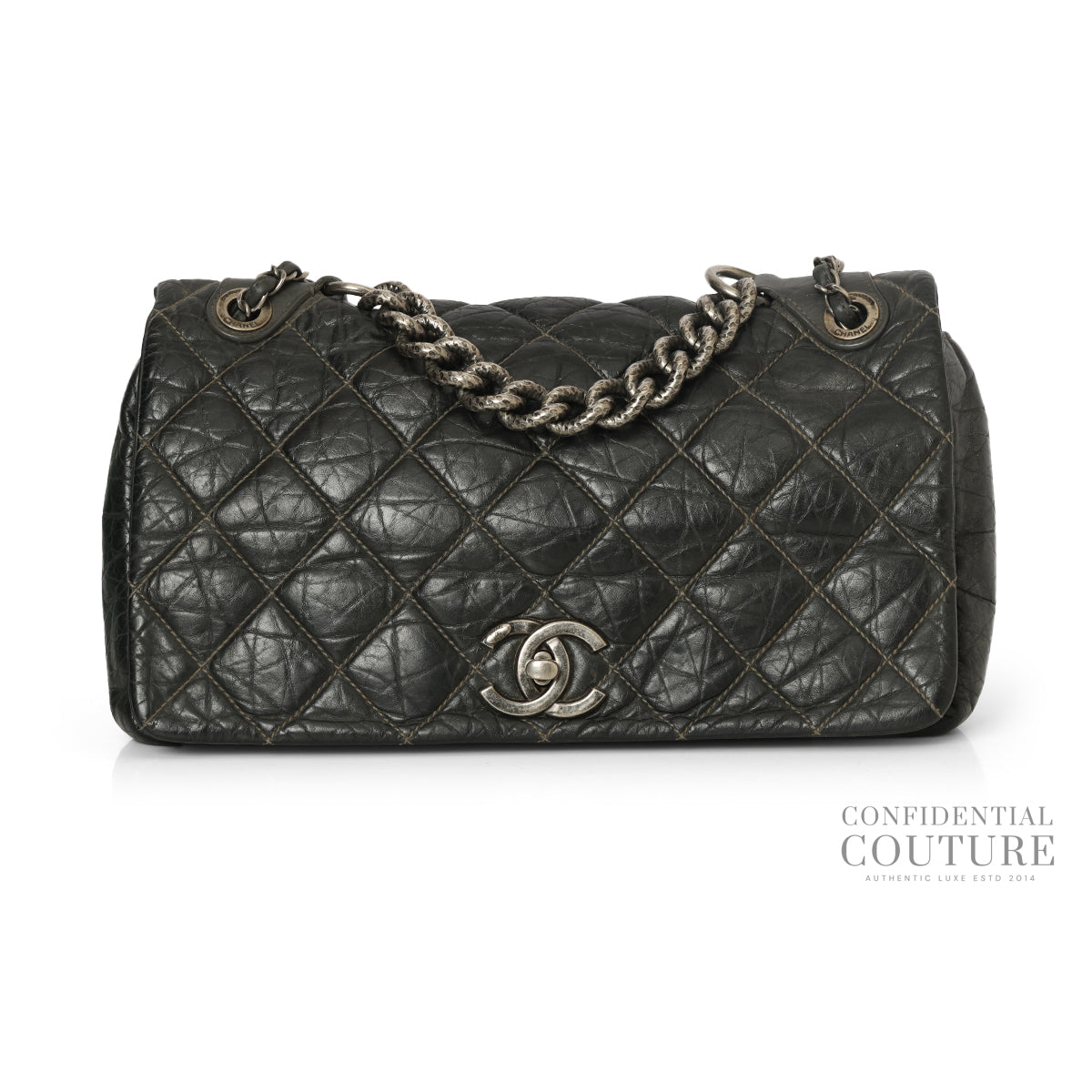 Charcoal Grey Paris-Bombay Small Pondicherry Flap Bag