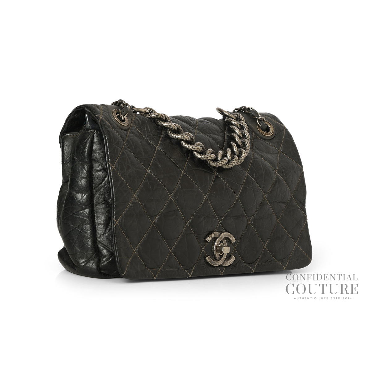 Charcoal Grey Paris-Bombay Small Pondicherry Flap Bag
