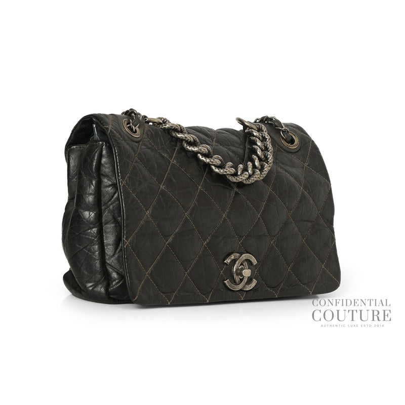 Charcoal Grey Paris-Bombay Small Pondicherry Flap Bag