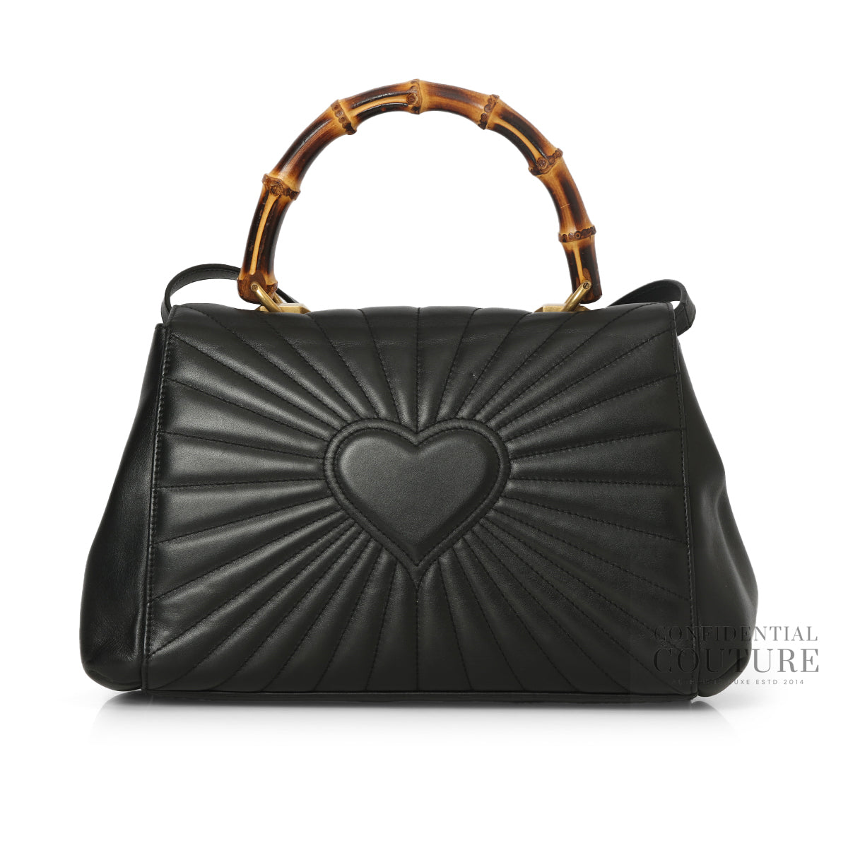 Black Quilted Leather Queen Margaret Bamboo Bee Top Handle Bag