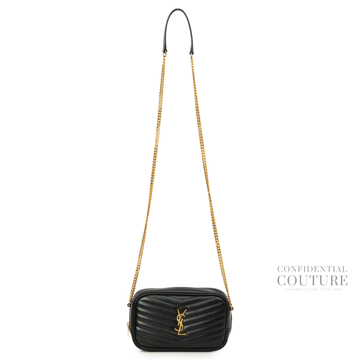 Authentic Pre-Loved — YSL Saint Laurent Lou Mini Matelassé Black Leather Camera bag — Interior View