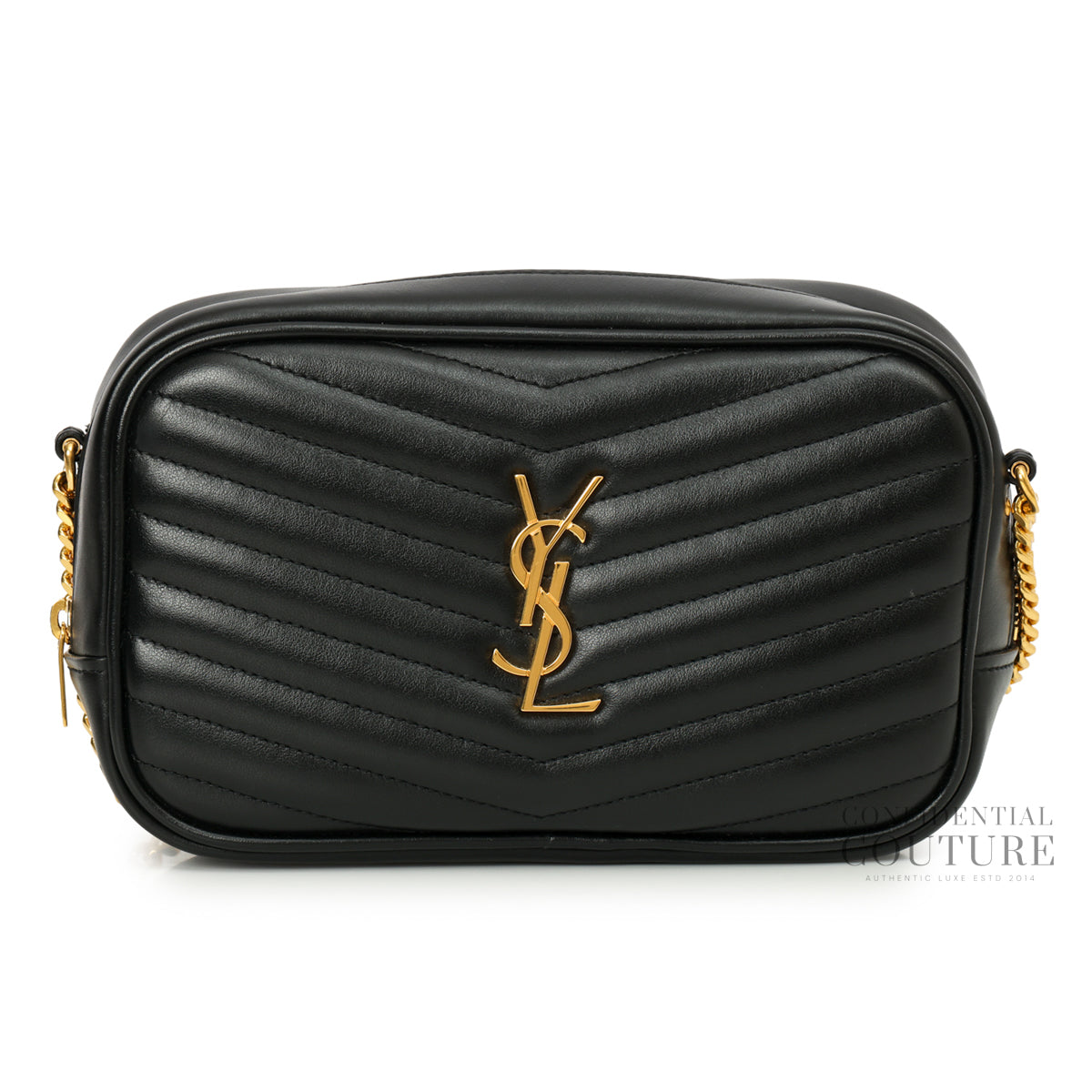 Authentic Pre-Loved — YSL Saint Laurent Lou Mini Matelassé Black Leather Camera bag — Front View