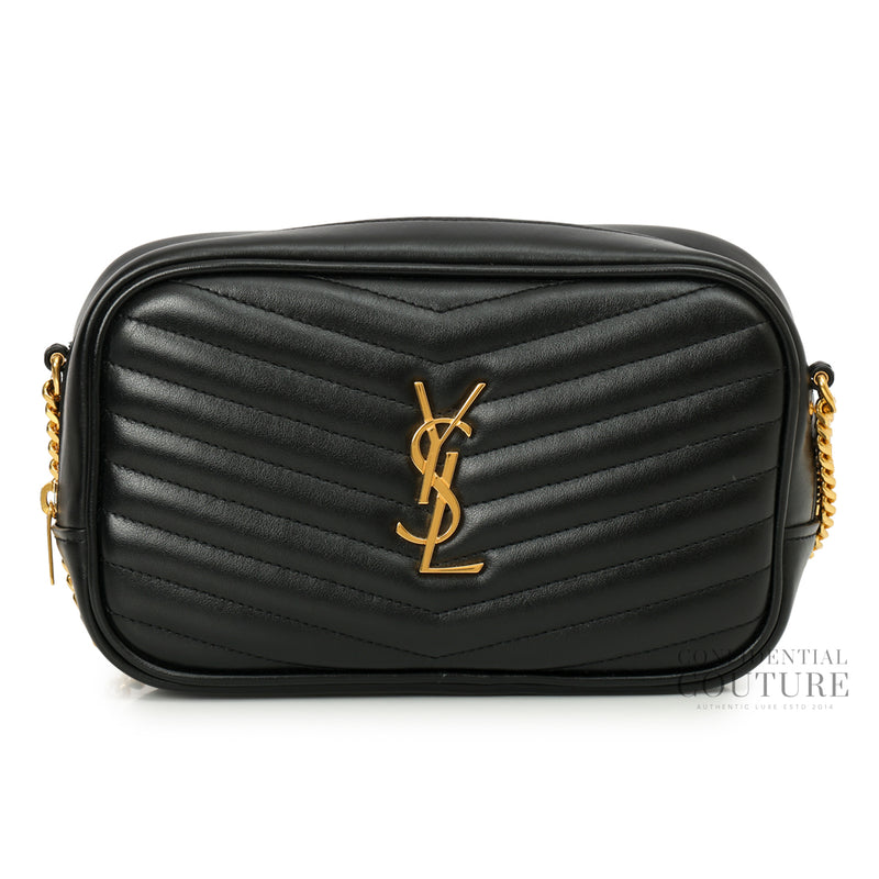 YSL Saint Laurent Lou Mini Matelassé Black Leather Camera bag