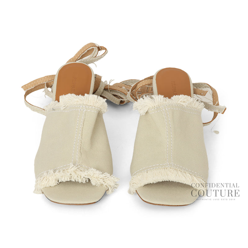 Women Filippa K K Beige 60mm Frayed-Edge Canvas Sandals EU 39 | UK 6.5 | US 9