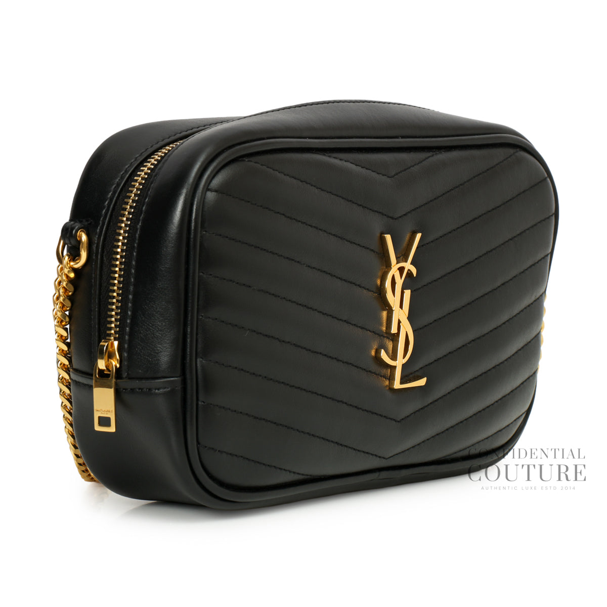 Authentic Pre-Loved — YSL Saint Laurent Lou Mini Matelassé Black Leather Camera bag — Side View