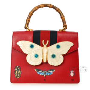 Falena Moth Bamboo Web Medium Red Top Handle Bag