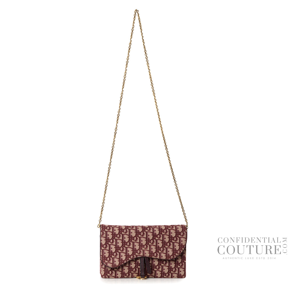 Burgundy Oblique Canvas Saddle Wallet on Chain Bag