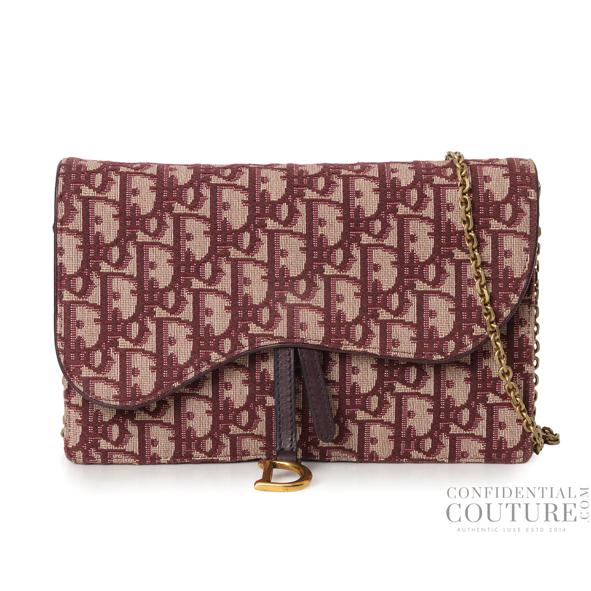 Burgundy Oblique Canvas Saddle Wallet on Chain Bag