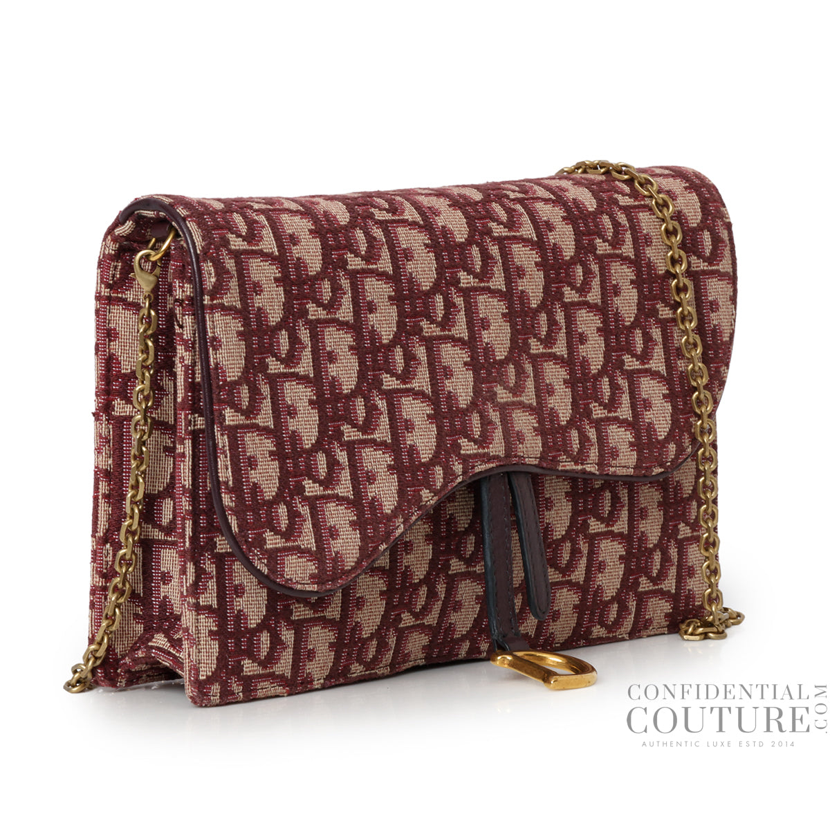 Burgundy Oblique Canvas Saddle Wallet on Chain Bag