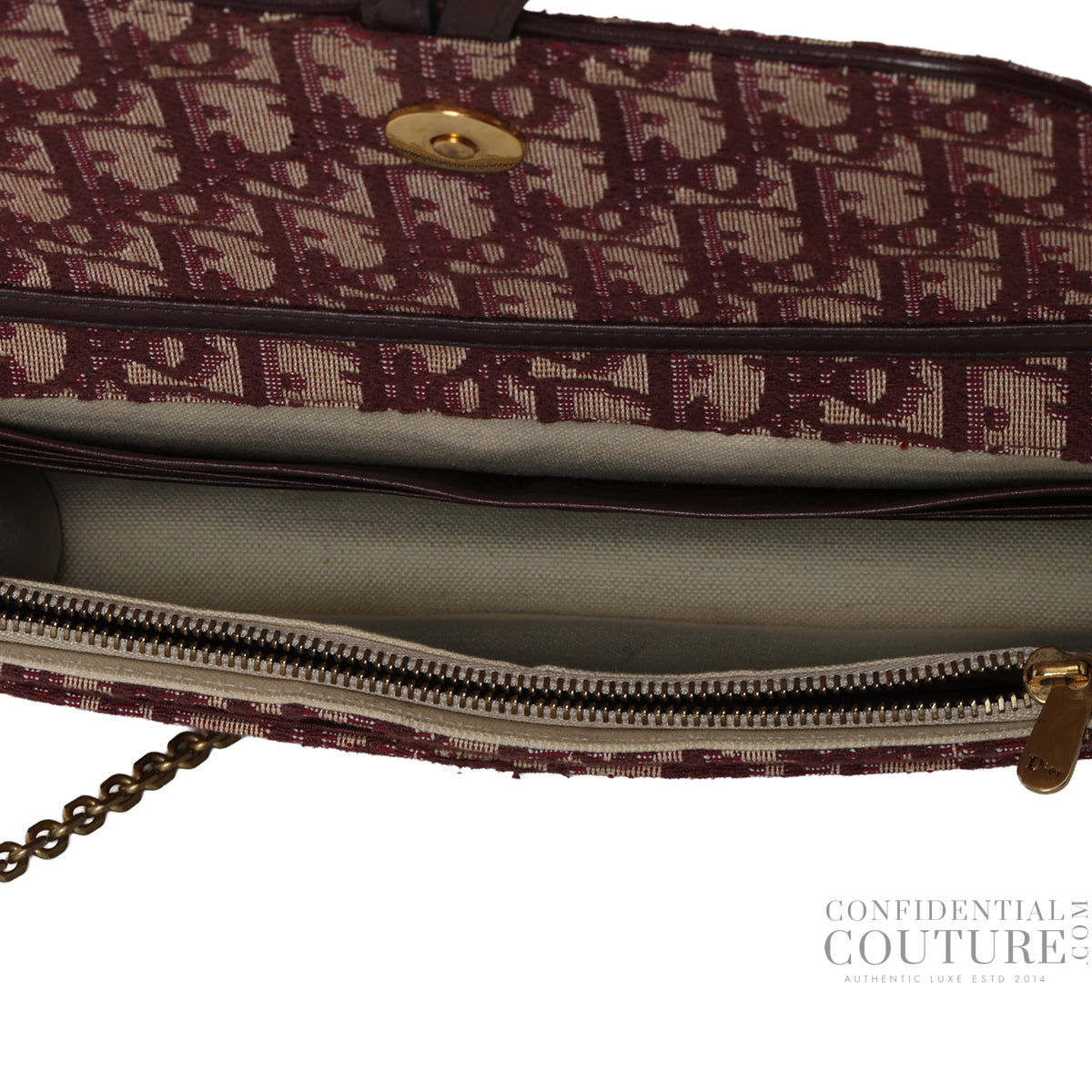 Burgundy Oblique Canvas Saddle Wallet on Chain Bag
