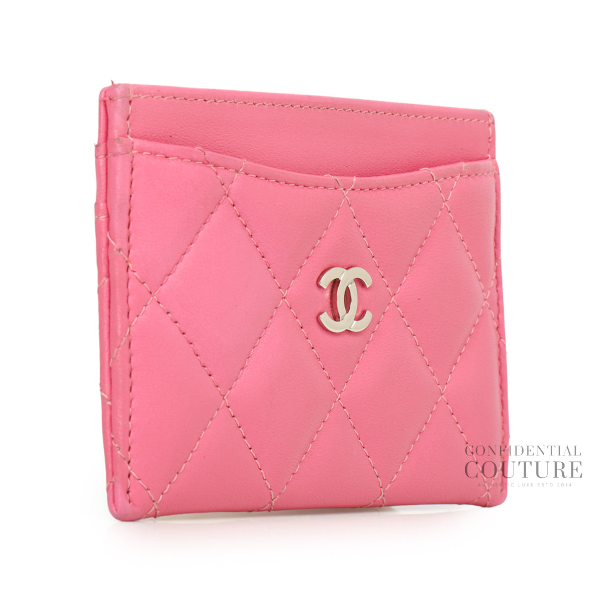 Authentic Pre-Loved — Classic Pink Lambskin Card Holder — Side View