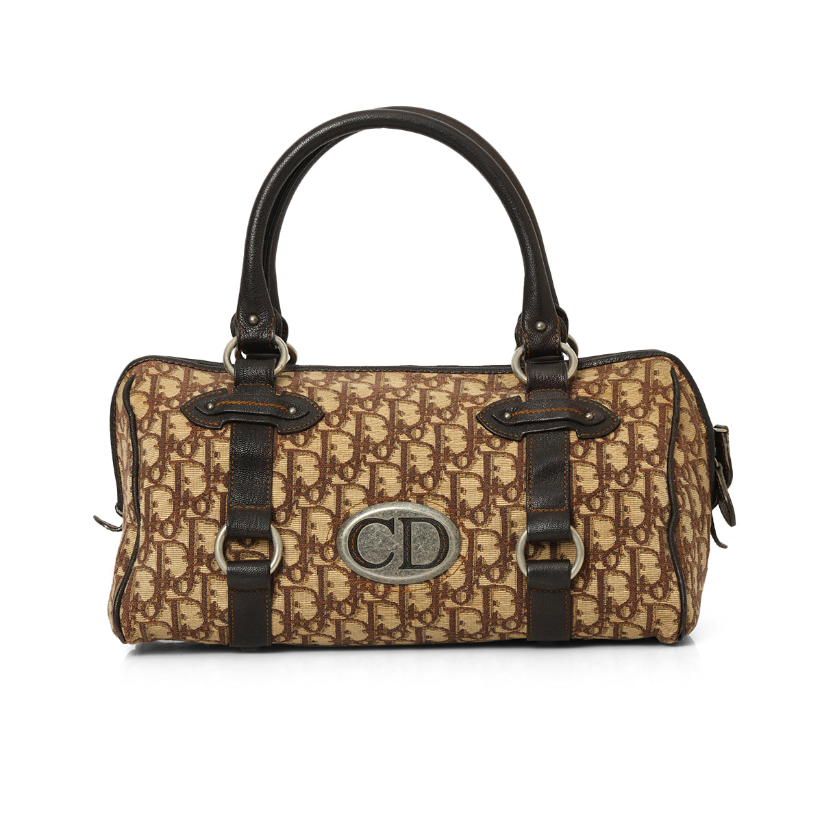 Brown Dior Logo Canvas East/West Boston Bag